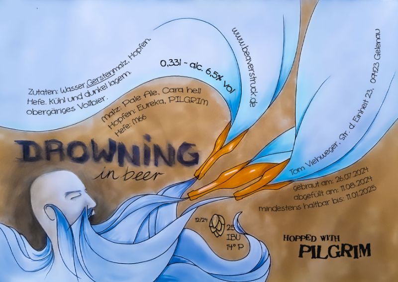Etikett A6 DROWNING IN BEER 1
